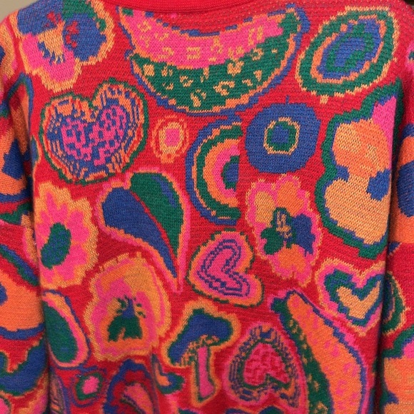 Farm Rio Lisa red cardigan sweater hearts fruit colorful bright oversized L - Picture 11 of 15